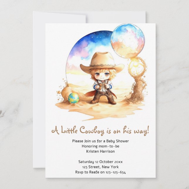 Watercolor: Saddle Up Cowboy Baby Shower Invitation (Front)