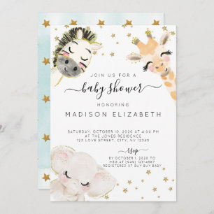 Watercolor Safari Animal Baby Shower Invitation