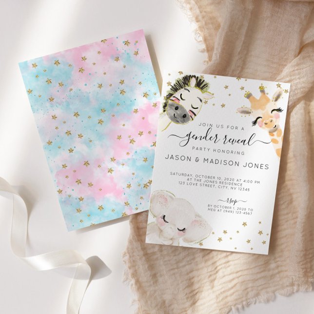 Watercolor Safari Animal Gender Reveal Invitation (Creator Uploaded)