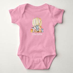 Watercolor Safari Animals Air Balloon Pink Baby Bodysuit