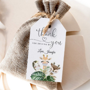 Watercolor safari animals baby shower drive by gift tags