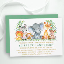 Watercolor Safari Animals Baby Shower Green Gold
