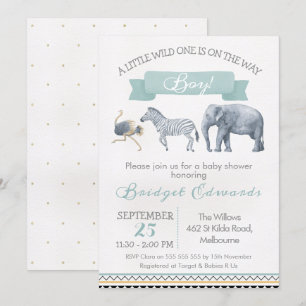 Watercolor Safari Animals Baby Shower Invitation