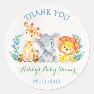 Watercolor Safari Animals Baby Shower Sticker