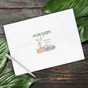 Watercolor Safari Animals Baby Shower Thank You Square Sticker
