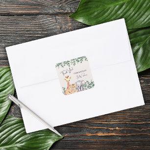 Watercolor Safari Animals Baby Shower Thank You Square Sticker