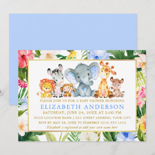 Watercolor Safari Animals Baby Shower Tropical Invitation