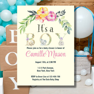 Watercolor Safari Animals It's A Boy Baby Shower Invitation