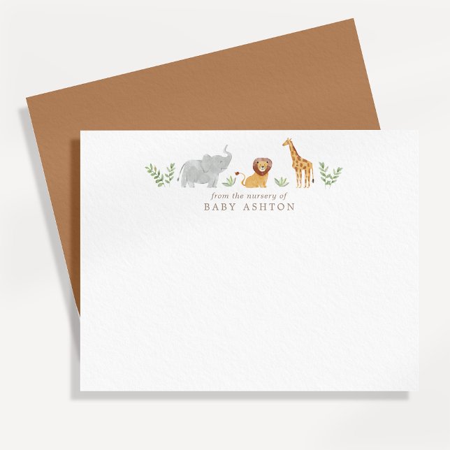 Watercolor Safari Animals Nursery Note Card (Creator Uploaded)