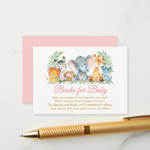 Watercolor Safari Animals Pink Gold Books for Baby Enclosure Card