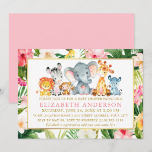 Watercolor Safari Animals Tropical Baby Shower Invitation