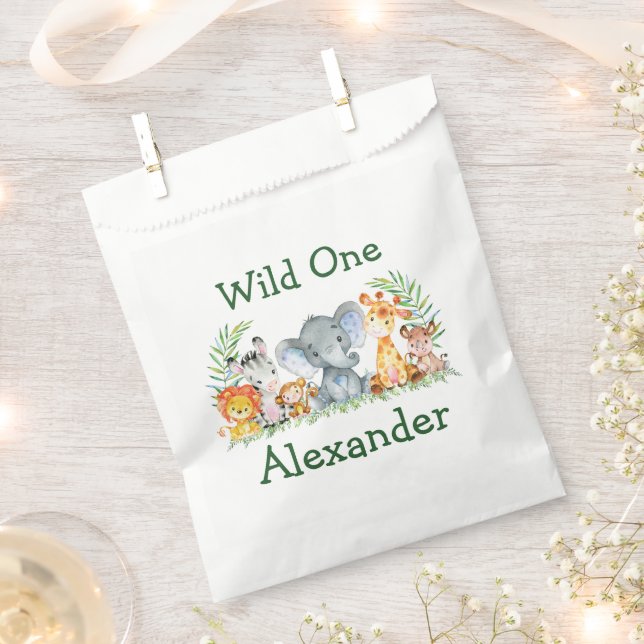 Watercolor Safari Animals Wild One 1st Birthday Favour Bags (Clipped)