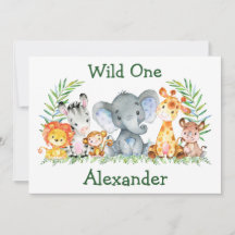Watercolor Safari Animals Wild One 1st Birthday
