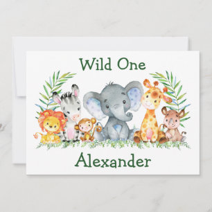 Watercolor Safari Animals Wild One 1st Birthday Invitation