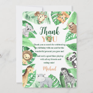 Watercolor Safari Animals Wild One Birthday Thank You Card