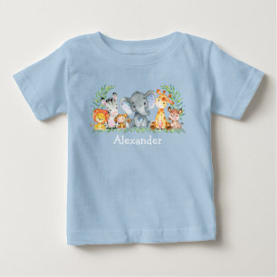 Watercolor Safari Baby Animals Blue T-Shirt