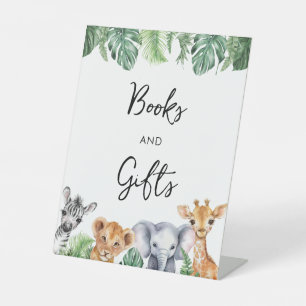 Watercolor Safari Baby Shower Books & Gifts  Pedestal Sign