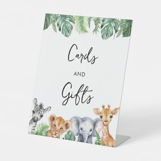 Watercolor Safari Baby Shower Cards & Gifts  Pedestal Sign (Front)