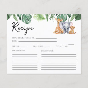 Watercolor Safari Baby Shower Recipe Card