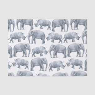 Watercolor Safari Elephants & Rhinos Pattern Tissue Paper
