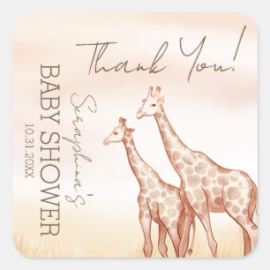 Watercolor Safari Giraffe Baby Shower Thank You Square Sticker