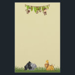 Watercolor Safari Jungle Animal Illustration Stationery<br><div class="desc">Stationery paper with a cool safari theme.  Designed with a banner of jungle leaves at the top and mischievous monkeys hanging upside down. A hippo,  gorilla,  lion and giraffe hanging out on the bottom in some savannah grasses. Set on a tan background.</div>