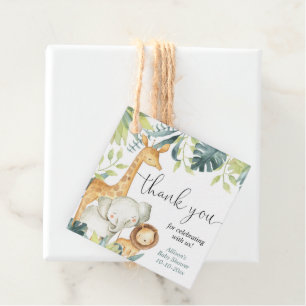 Watercolor safari jungle animals baby shower favour tags