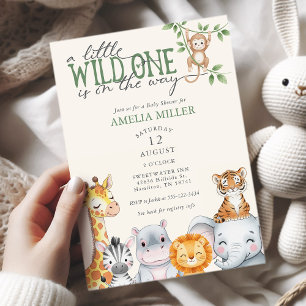 Watercolor Safari Jungle Animals Baby Shower  Invitation