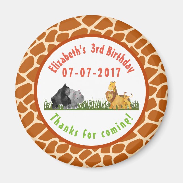 Watercolor Safari Jungle Animals Birthday Thanks Magnet (Front)