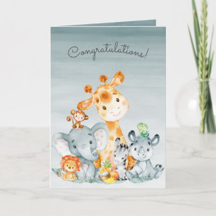 Watercolor Safari Jungle Animals Congratulations Card