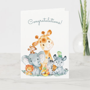 Watercolor Safari Jungle Animals Congratulations Card