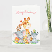 Watercolor Safari Jungle Animals Congratulations