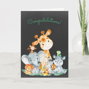 Watercolor Safari Jungle Animals Congratulations Card