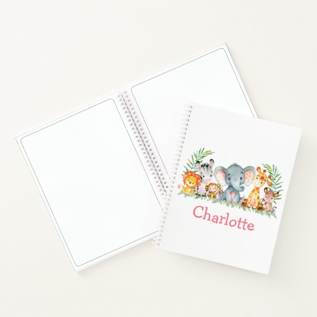 Watercolor Safari Jungle Animals Pink Drawing Notebook (Inside)