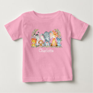 Watercolor Safari Jungle Cute Baby Animals Pink Baby T-Shirt