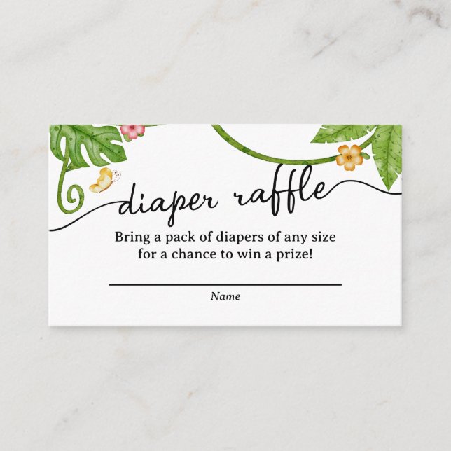 Watercolor Safari Jungle Diaper Raffle Ticket Encl Enclosure Card (Front)