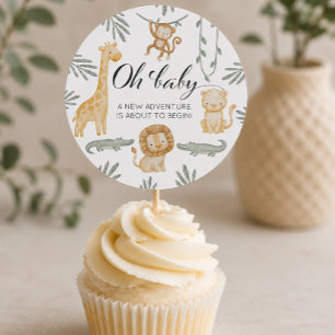 Watercolor Safari Jungle Oh Baby Cupcake Topper Classic Round Sticker