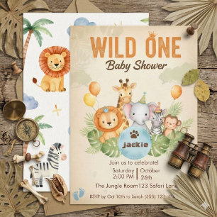 Watercolor Safari Jungle Wild One Baby Shower Invitation