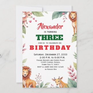 Watercolor Safari Kids Party Animals Jungle Safari Invitation