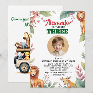 Watercolor Safari Kids Party Animals Jungle Safari Invitation