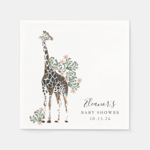 Watercolor Safari Theme Giraffe Modern Baby Shower Napkin