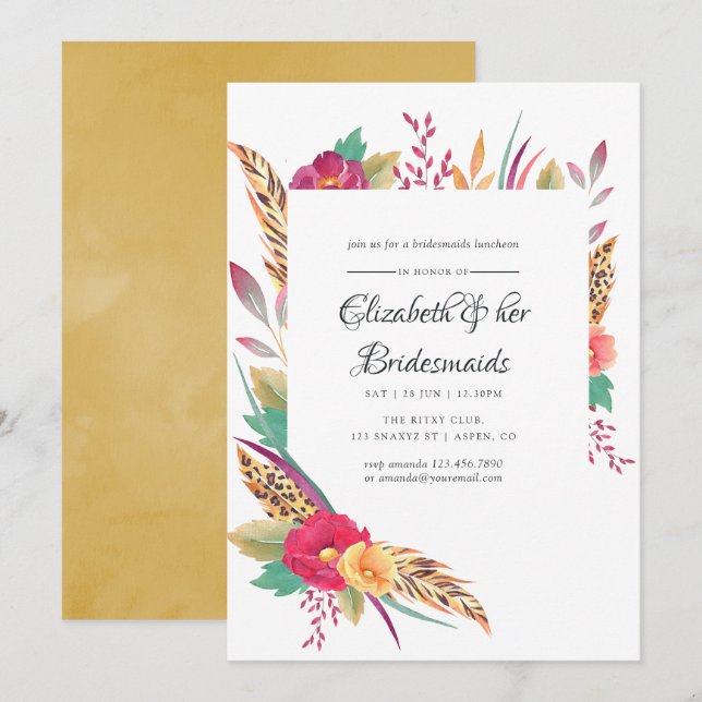 Watercolor Safari Wedding Bridesmaids Luncheon Invitation (Front/Back)
