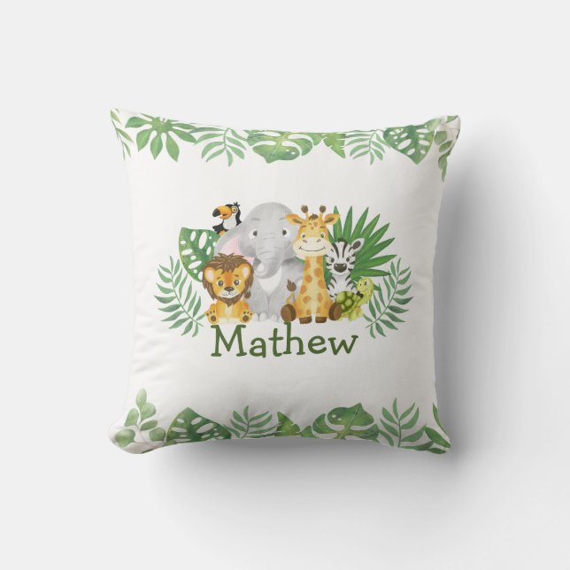 Watercolor Safari Wild Animals  Cushion (Front)