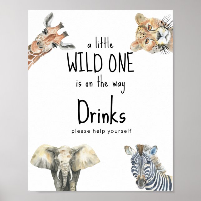 Watercolor safari wild animals - Drinks Poster (Front)