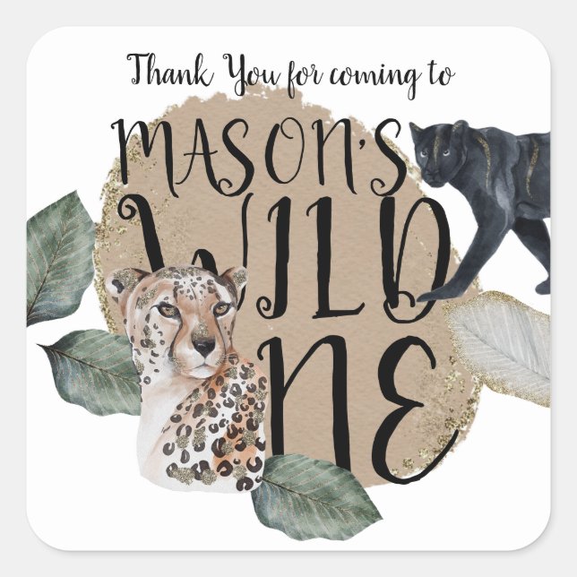 Watercolor Safari Wild One Animal Birthday Party Square Sticker (Front)