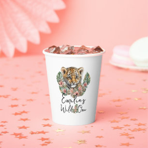 Watercolor Safari Wild One Baby Tiger Cub Birthday Paper Cups