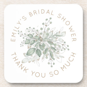 Watercolor Sage Gold Foliage Bridal Shower Favour Coaster