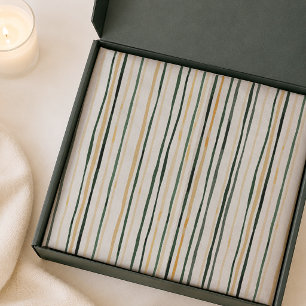 Watercolor Sage Green and Soft Gold Striped Tissue Paper