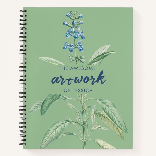 Watercolor Sage Green Artist Sketchbook Notebook (Front)