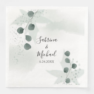 Watercolor Sage Green Eucalyptus Botanical Wedding Napkin
